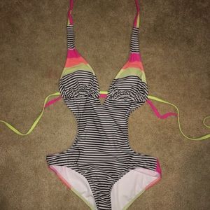 OPI striped one piece bathing suit